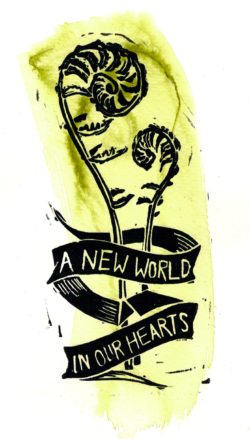 banner reading "A new world in our hearts"